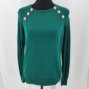 The Limited Sweater Womens Large Green Open Knit Sleeves Gold Button Accents